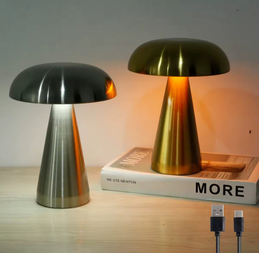 Danish Mushroom – Retro Touchlampa i Metall med Dimbar LED & Uppladdningsbart Batteri