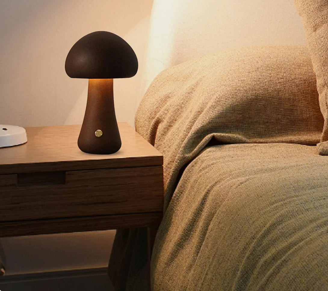 Träsvamp – Elegant och Portabel LED-lampa i Bokträ