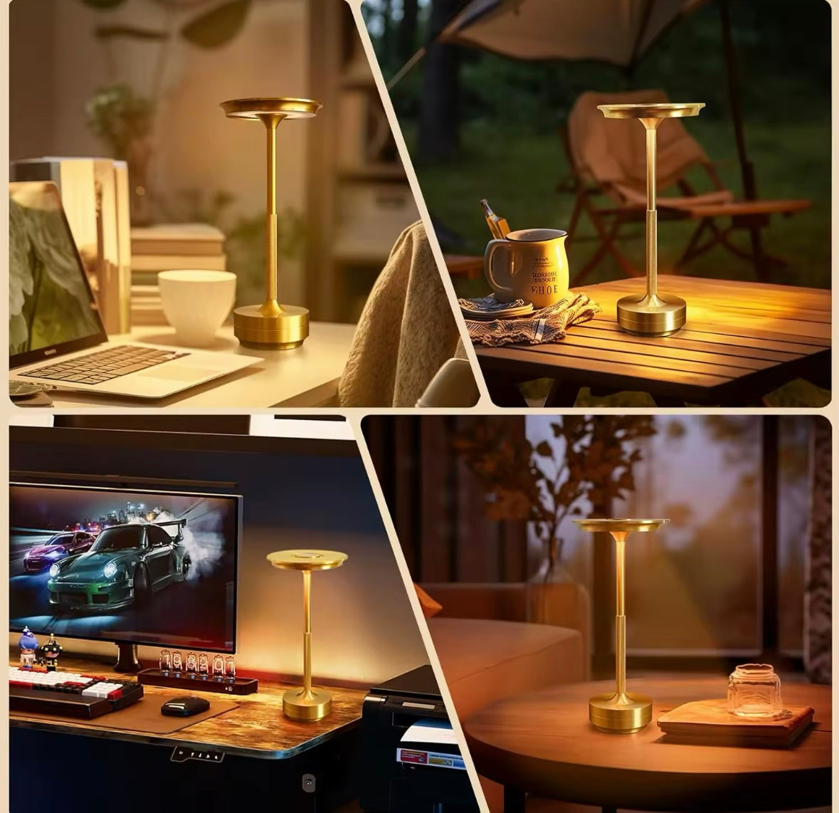 Laddningsbar Designlampa – Trådlös & Dimbar LED i Stilren Metallfinish